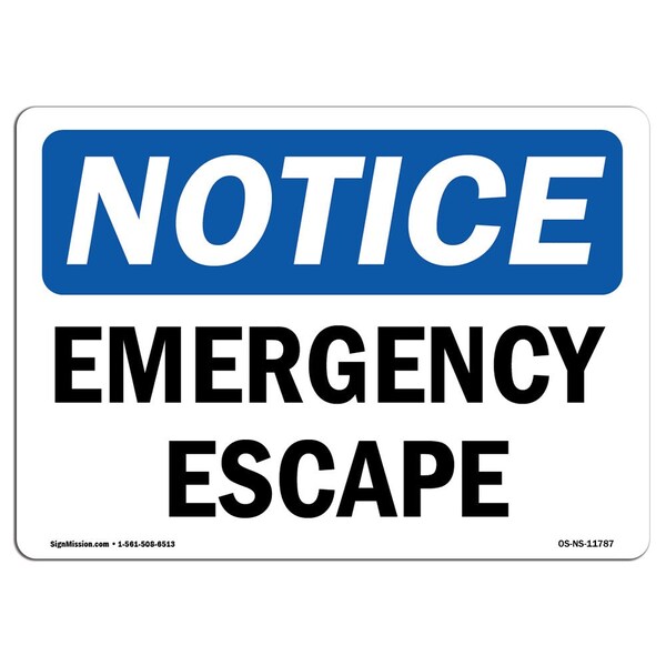 Safety Sign, OSHA Notice, 3.5" Height, Emergency Escape Sign, Landscape, 10PK